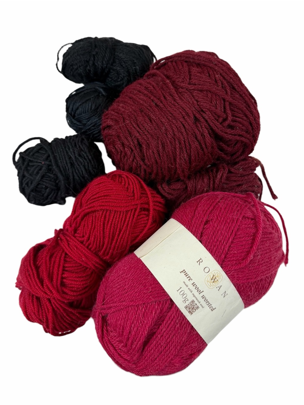 Yarn Lot Rowan Pure Wool Worsted Yarn + Unbranded Red Blacks